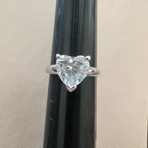 Diamonique Silver Heart-Shaped Ring with Solitaire Setting